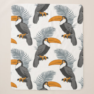 Tropical seamless pattern with toucans and leafs.  sherpa blanket