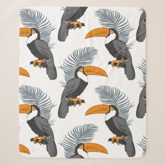 Tropical seamless pattern with toucans and leafs.  sherpa blanket (Front)