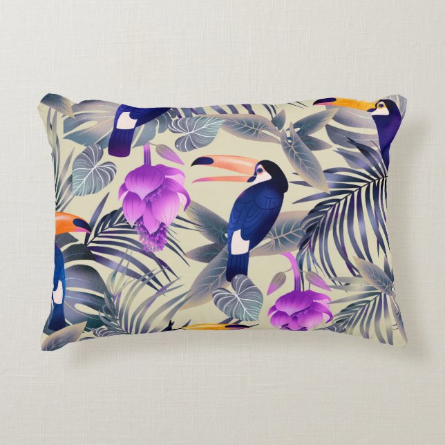 Tropical seamless pattern with toucans, monster, p accent pillow (Front)