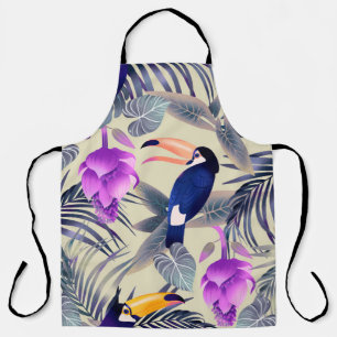 Tropical seamless pattern with toucans, monster, p apron