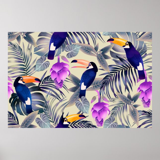 Tropical seamless pattern with toucans, monster, p poster (Front)