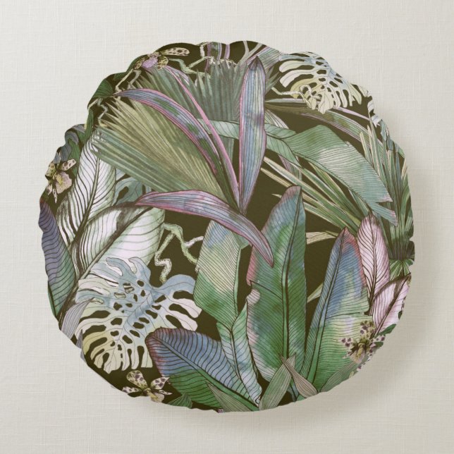 Tropical seamless pattern with tropical flowers, b round pillow (Front)
