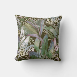 Tropical seamless pattern with tropical flowers, b throw pillow