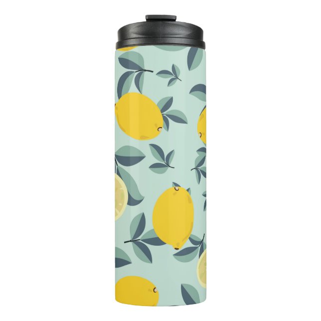 Tropical seamless pattern with yellow lemons thermal tumbler (Front)