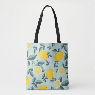 Tropical seamless pattern with yellow lemons tote bag