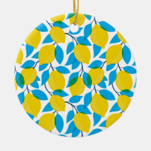 Tropical Seamless With Yellow Lemons Ceramic Ornament