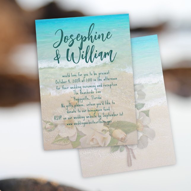 Tropical Seas Beach Rose Casual Wedding Invitation (Creator Uploaded)