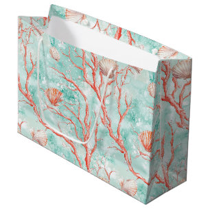 Tropical Seashell Coral Pattern Large Gift Bag