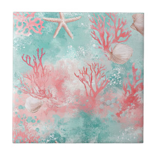 Tropical Seashell Coral Pattern Tile
