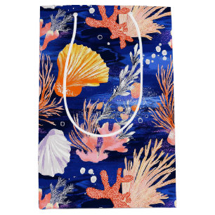 Tropical Seashell Starfish Orange Pink Cobalt Medium Gift Bag