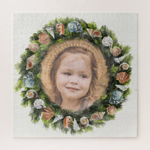 Tropical Seashells Christmas Wreath Custom Photo Jigsaw Puzzle