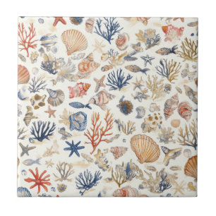 Tropical Seashells & Coral Reef Motif Tile