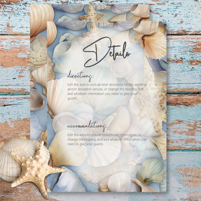 Tropical Seashells Scene Modern Wedding Details Enclosure Card (Tropical Seashells Scene Modern Wedding Details Enclosure Card)