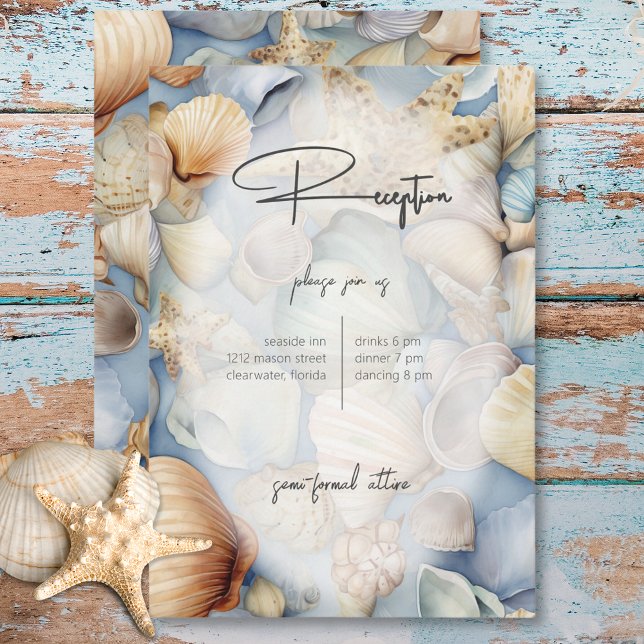 Tropical Seashells Scene Modern Wedding Reception Enclosure Card (Tropical Seashells Scene Modern Wedding Reception Enclosure Card)