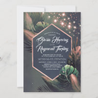 Tropical Seaside Night Rose Gold Palms Wedding