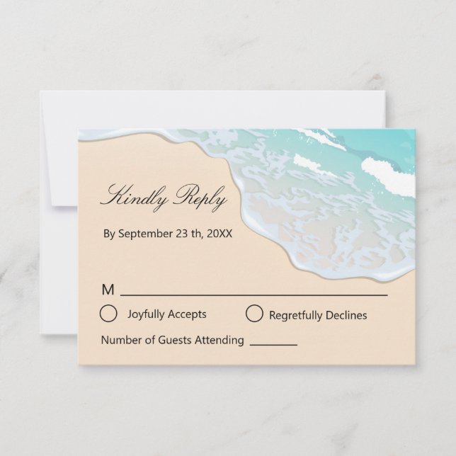 Tropical Seaside Shoreline Wedding Custom Reply RSVP Card (Front)