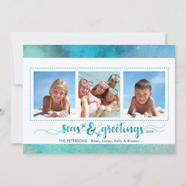 Tropical SEAson's Greetings, Handwrite Option Back Holiday Card (Front)