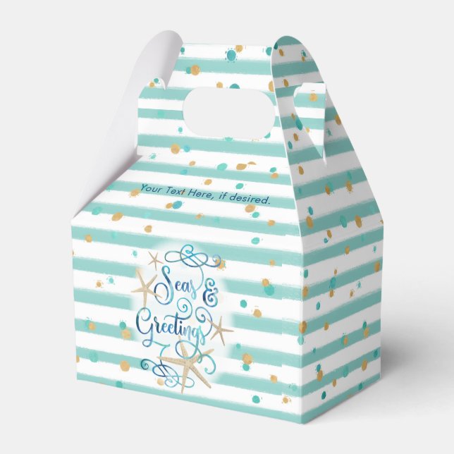 Tropical SEAson's Greetings, Teal Stripes & Dotted Favor Box (Front Side)