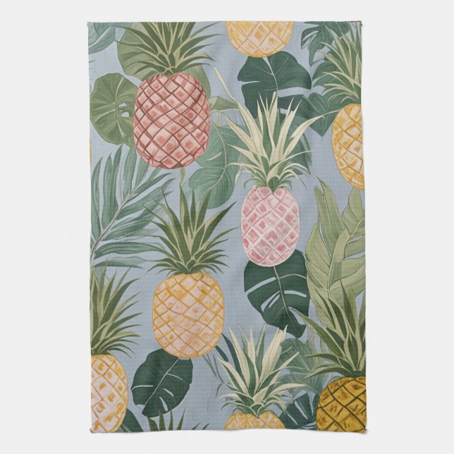 Tropical Serenity: Painted Pineapples and Palms  Kitchen Towel (Vertical)
