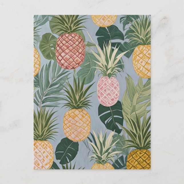 Tropical Serenity: Painted Pineapples and Palms  Postcard (Front)