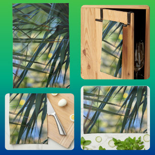 Tropical Shades Palm Fronds Blue Green Yellow Kitchen Towel