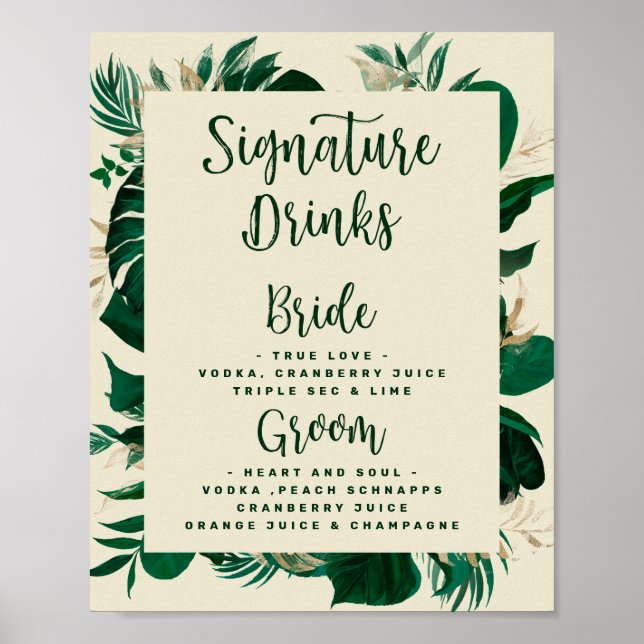 Tropical Signature Drinks Wedding Bar Menu Sign (Front)