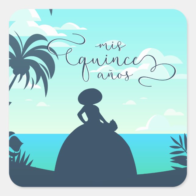 Tropical Silhouette Charro Quinceanera Square Sticker (Front)