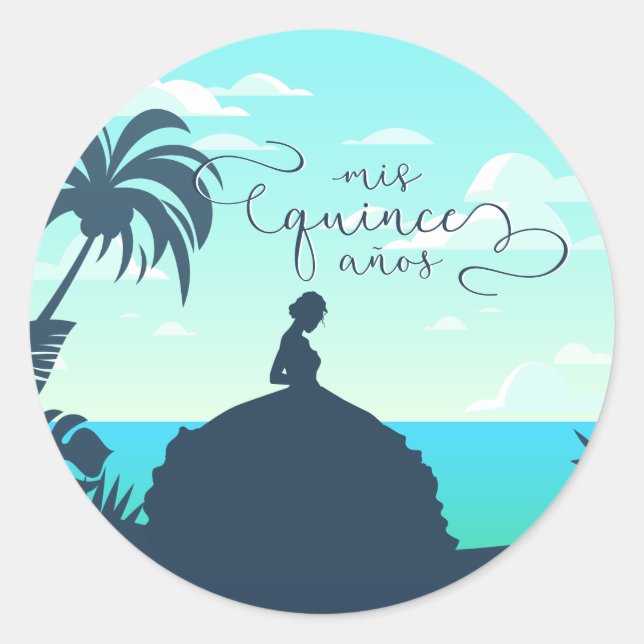 Tropical Silhouette Quinceanera Classic Round Sticker (Front)