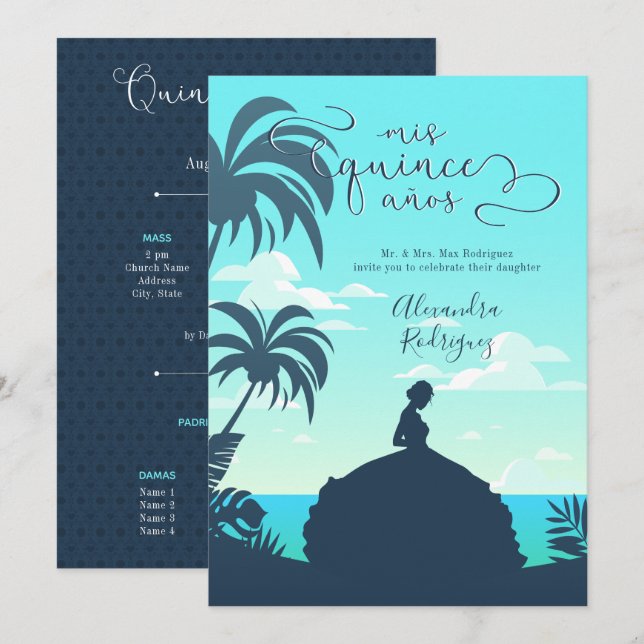 Tropical Silhouette Quinceanera Invitation (Front/Back)