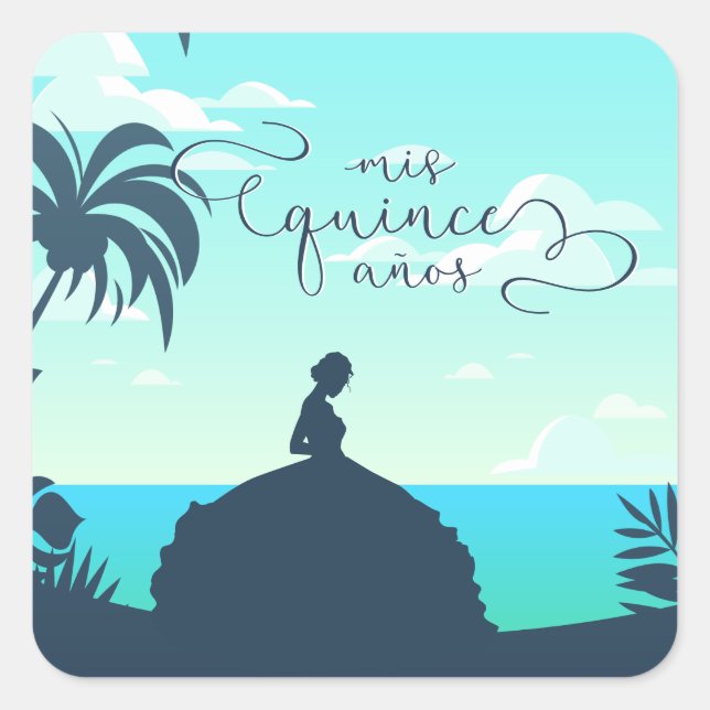 Tropical Silhouette Quinceanera Square Sticker (Front)