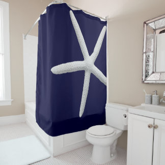 Tropical Single White Starfish on Navy Blue Beach