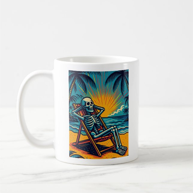 Tropical Skeleton Sunset Relaxation Coffee Mug (Left)
