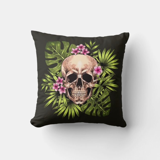 Tropical Skeleton Throw Pillow (Front)
