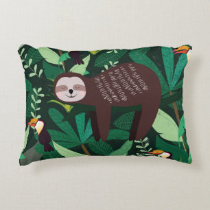 Tropical Sloth: Cartoon Seamless Pattern Accent Pillow