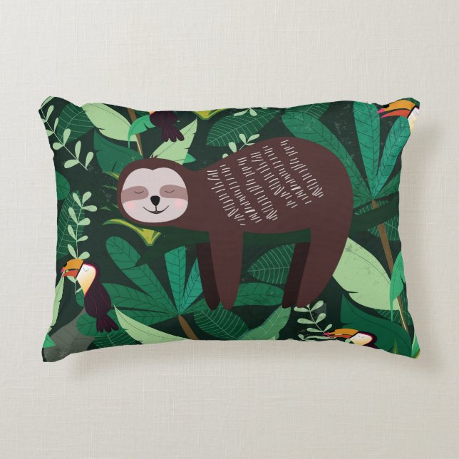 Tropical Sloth: Cartoon Seamless Pattern Accent Pillow (Front)
