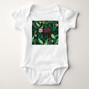Tropical Sloth: Cartoon Seamless Pattern Baby Bodysuit