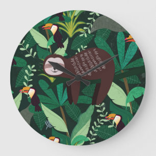 Tropical Sloth: Cartoon Seamless Pattern Large Clock