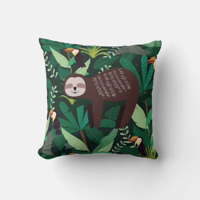 Tropical Sloth: Cartoon Seamless Pattern Throw Pillow (Front)