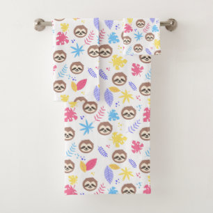 Tropical Sloth & Leaves Pattern Bath Towel Set