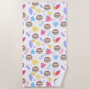 Tropical Sloth & Leaves Pattern Beach Towel
