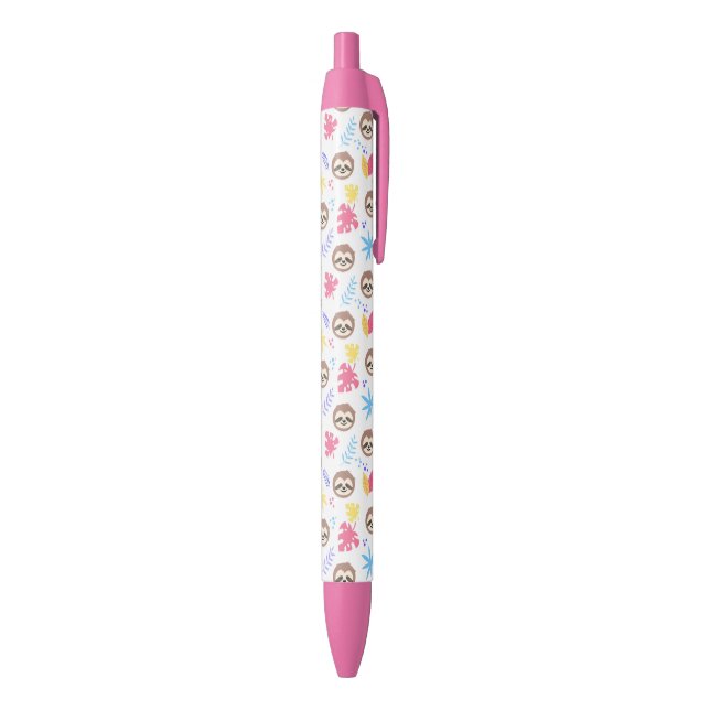 Tropical Sloth & Leaves Pattern Black Ink Pen (Bottom (Vertical))