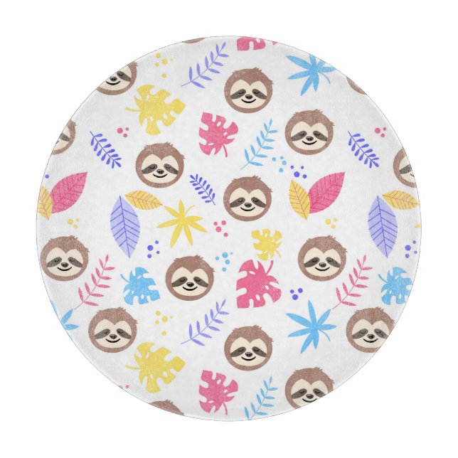 Tropical Sloth & Leaves Pattern Cutting Board (Front)