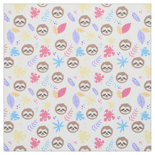 Tropical Sloth & Leaves Pattern Fabric