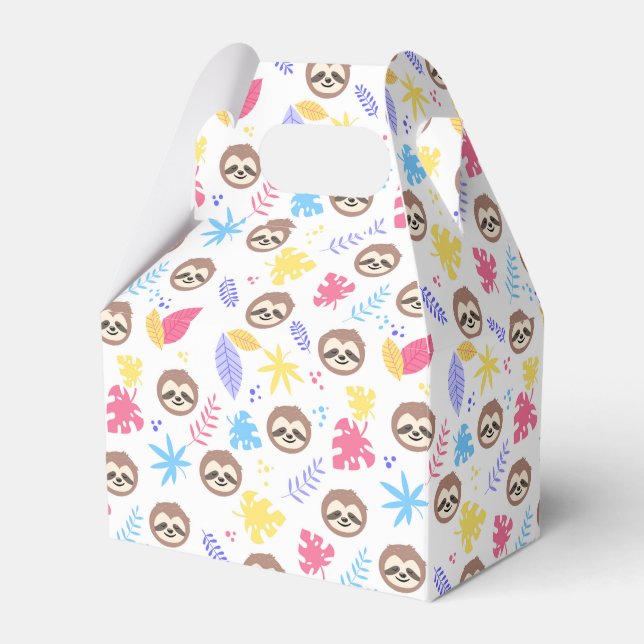 Tropical Sloth & Leaves Pattern Favor Box (Front Side)