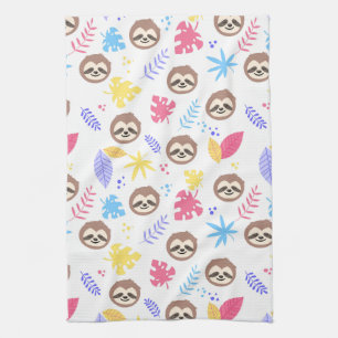 Tropical Sloth & Leaves Pattern Kitchen Towel