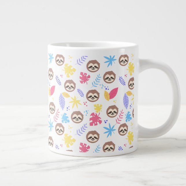 Tropical Sloth & Leaves Pattern Large Coffee Mug (Right)