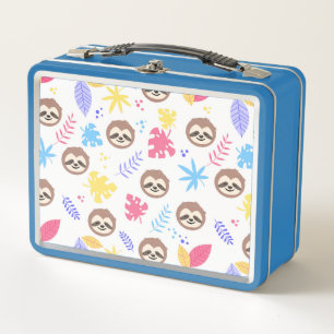 Tropical Sloth & Leaves Pattern Metal Lunch Box