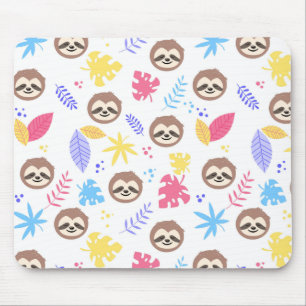 Tropical Sloth & Leaves Pattern Mouse Pad