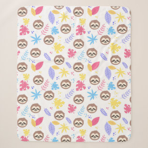 Tropical Sloth & Leaves Pattern Sherpa Blanket