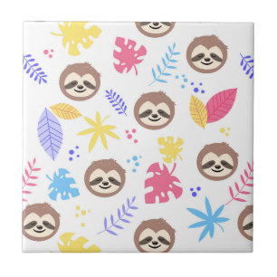 Tropical Sloth & Leaves Pattern Tile